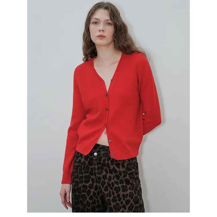 离森绵羊毛秋冬随性氛围感叠穿双色针织开衫毛衣外套