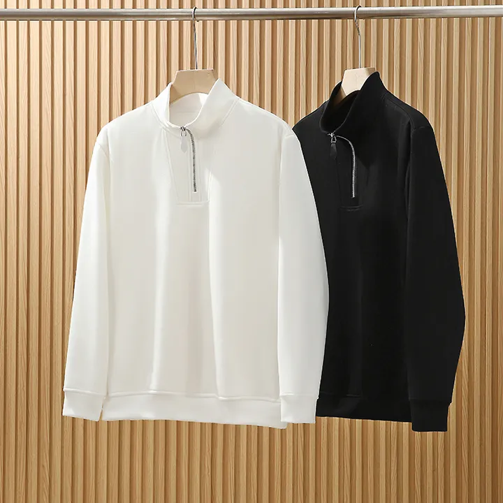 温暖有型 秋冬季男士休闲通勤加厚保暖半拉链鹅绒套头卫衣打底衫