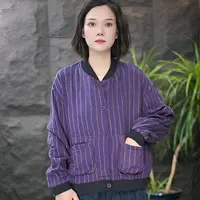 FF条纹常规常规款保暖提花秋季短外套宽松型宽松时尚