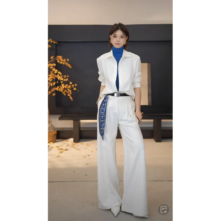 DENGDAHA「伦敦漫步」复古风 休闲时尚高腰阔腿裤HBZW800046