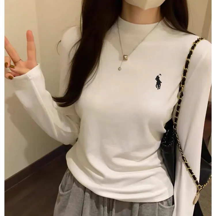 秋冬韩版ins圆领时尚百搭休闲简约T恤刺绣长袖T恤女内搭打底衫