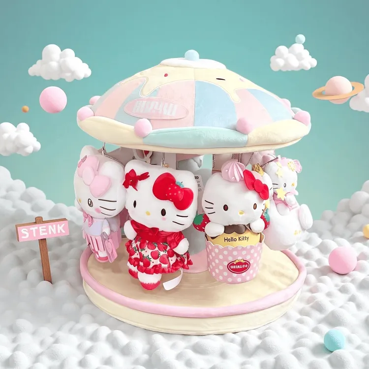 Hellokitty挂件旋转木马毛绒玩偶娃屋挂件展示架小红书爆生日礼物