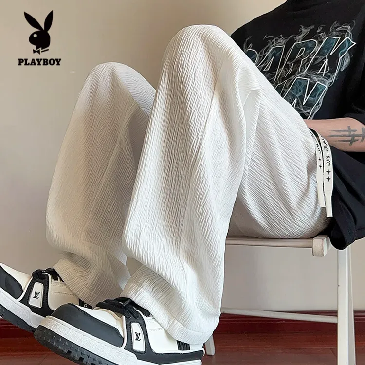 花花公子裤子男早秋cleanfit休闲裤潮流百搭宽松大码肌理感阔腿裤