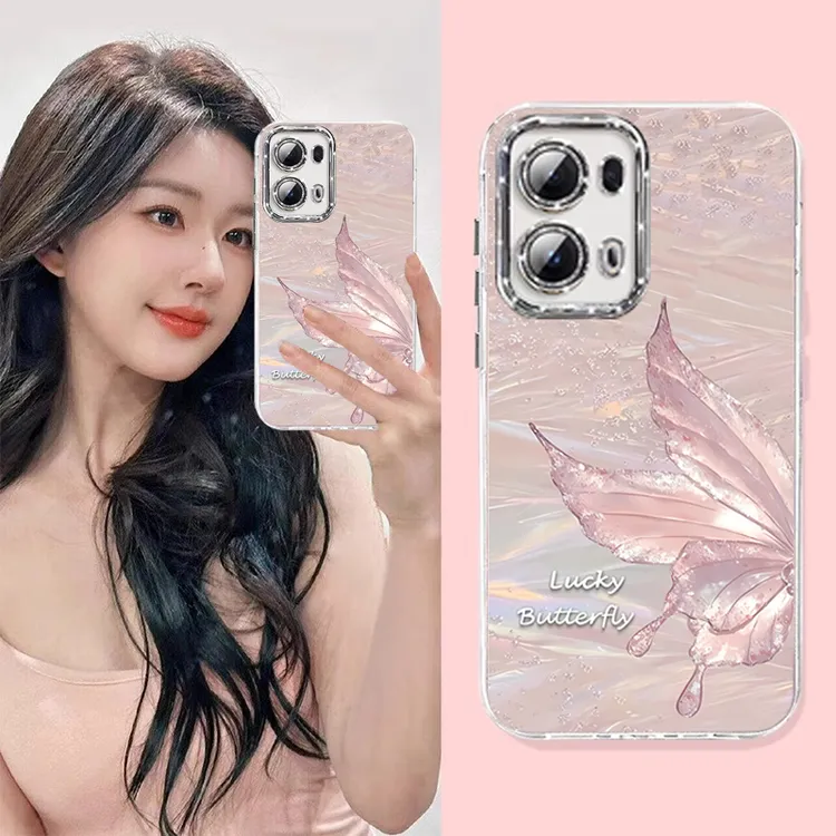 流光蝴蝶适用opporeno14pro手机壳女新款12防摔11带手链镜头全包