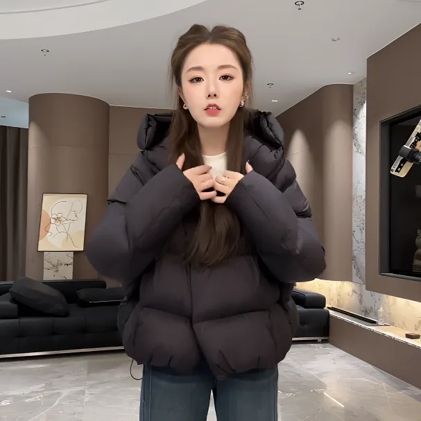 宿慕SUMU连帽羽绒服短款95白鸭绒外套2025冬装保暖羽绒服女装9006