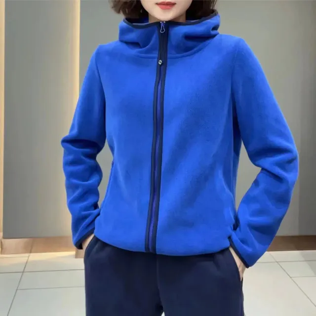 双面摇粒绒连帽卫衣女2025秋冬新款休闲时尚百搭撞色开衫外套女潮
