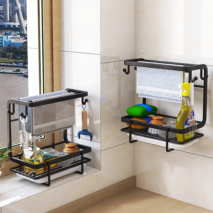 西邮哥【新疆包邮】抹布架厨房沥水架免打孔可台面壁挂海绵毛巾收纳