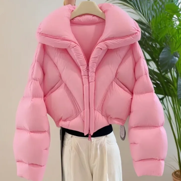 粉色短款羽绒服爆款2025新款网红洋气炸街女装面包服冬季高级外套