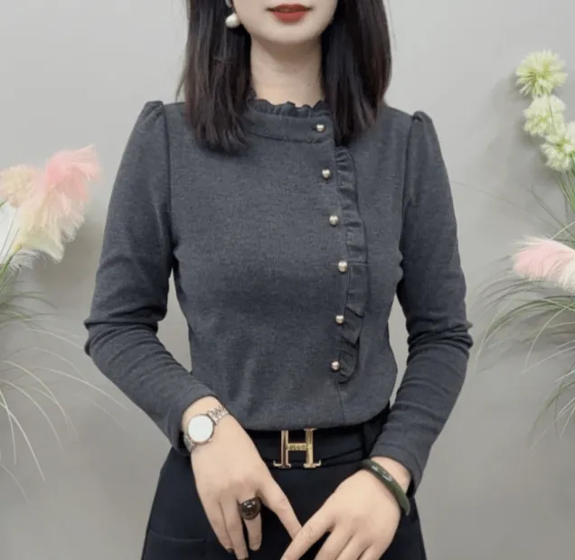 Z8738秋冬上新时尚设计感保暖显瘦长袖气质百搭上衣女