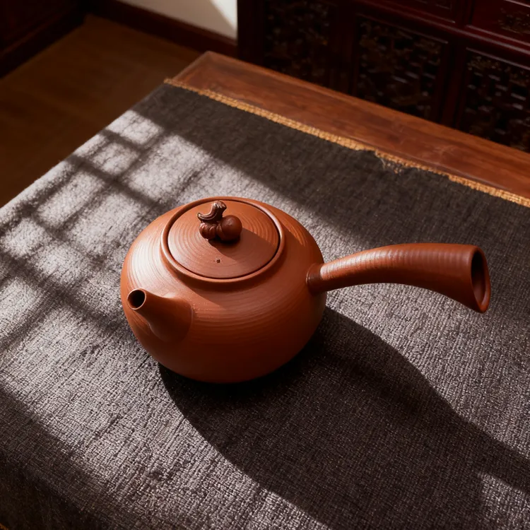 【柿柿如意】红泥沙铫侧把壶煮茶壶围炉煮茶陶壶烧水跳盖砂铫