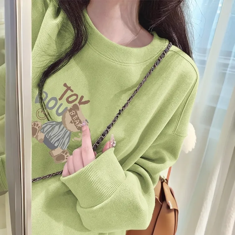 即墨长袖卫衣女春秋2025新款韩版卡通小熊洋气减龄圆领小个子上衣