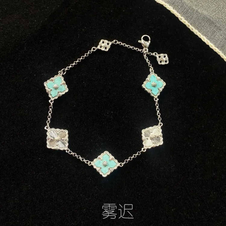铜锆石项链 拉丝布契小号蓝色四叶草锁骨链脖子饰品手链小件饰品
