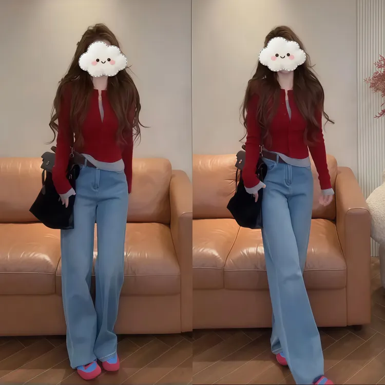 2025新款韩系假两件时尚休闲显瘦垫肩针织上衣设计感气质秋冬季