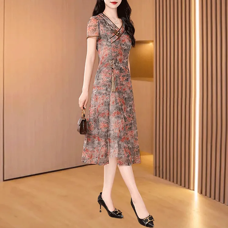 雪纺连衣裙子女夏季2025妈妈洋气质名媛高端轻奢高级感贵夫人品牌