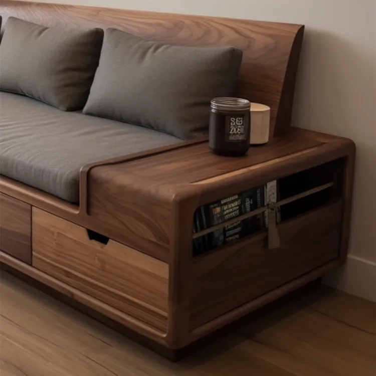 简约现代黑胡桃木沙发组合新中式实木直排冬夏两用客厅家具ENF级