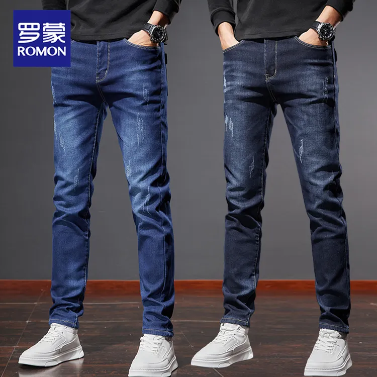 罗蒙显高加绒加厚牛仔裤男士秋冬2025新款修身直筒弹力休闲长裤子