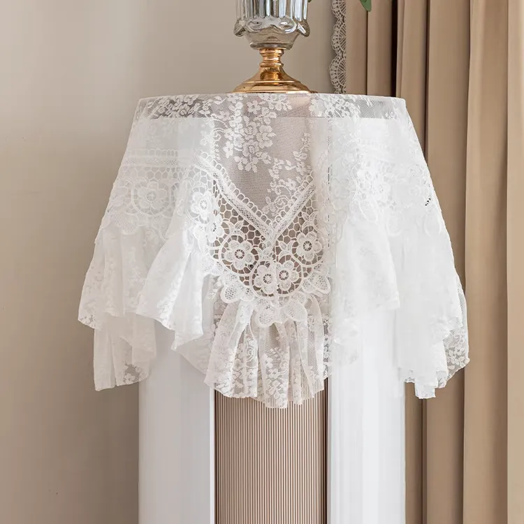 法式复古蕾丝空调盖巾刺绣开机不取圆柱空调防尘罩客厅多用盖布