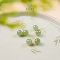 石惑珠宝^和田玉耳坠-圆珠耳钉8mm/多样性发一