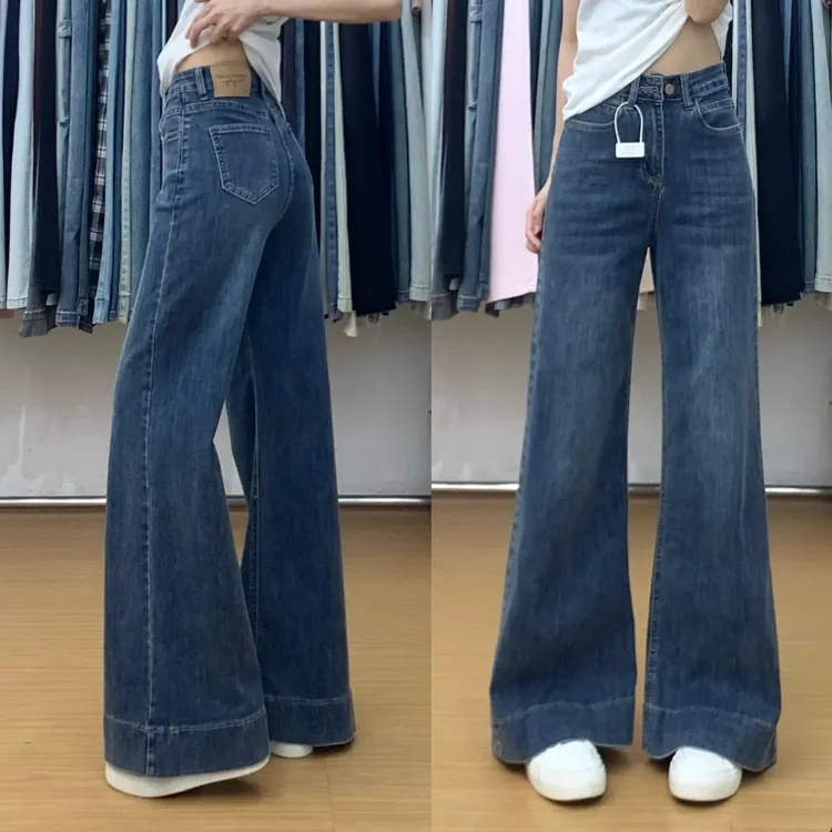 雪千羽直筒微喇裤女2025秋不贴腿小个子梨型身材牛仔裤阔腿喇叭裤