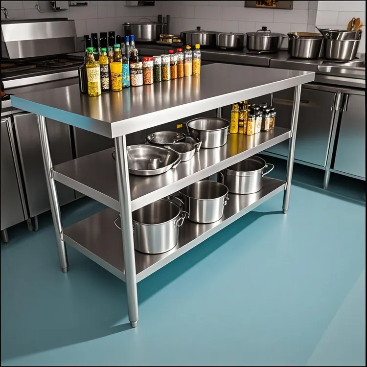 三层不锈钢直角工作台厨房操作台户外防锈置物架拆装加厚打包台面