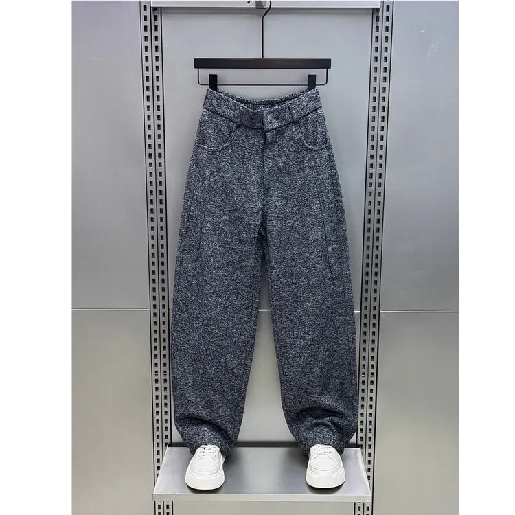 仓石一树2025年秋冬新款加厚毛呢休闲裤男垂感抗皱宽松直筒弯刀裤