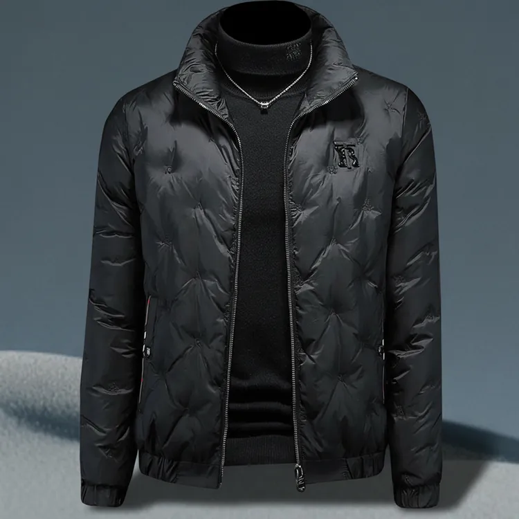 巴赛娜缇男士时尚潮流羽绒服立领羽绒衣帅气休闲刺绣羽绒外套男装
