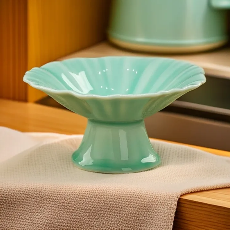 森磊景德镇青瓷高脚果盘家用陶瓷釉下彩点心盘中式陶瓷供盘茶点盘