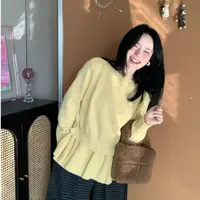 Ora design【锦葵】秋季木耳边拼接毛针织衫长袖可拆两件套D665