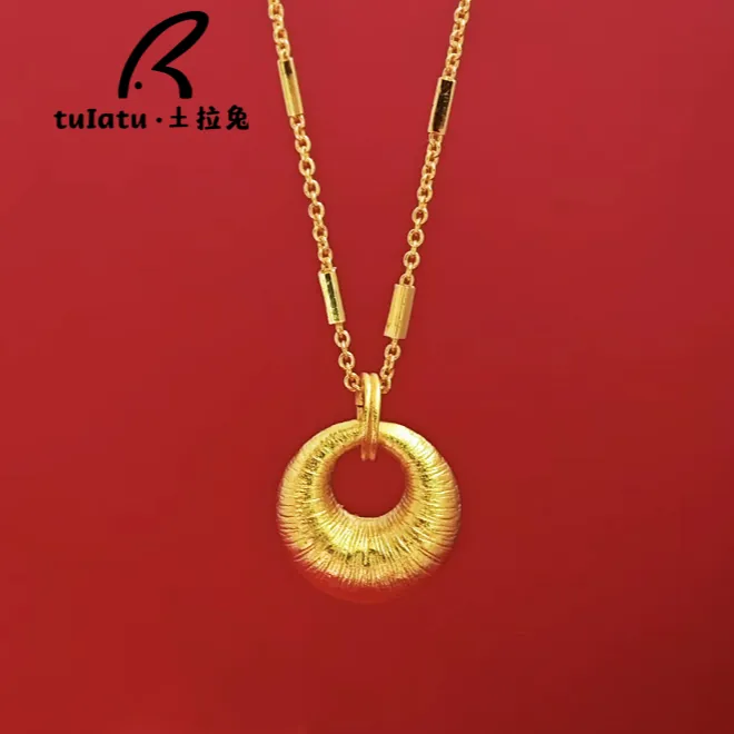 铜合金项链 新中式拉丝坨坨吊坠平安扣项链圆环锁骨链女高级感