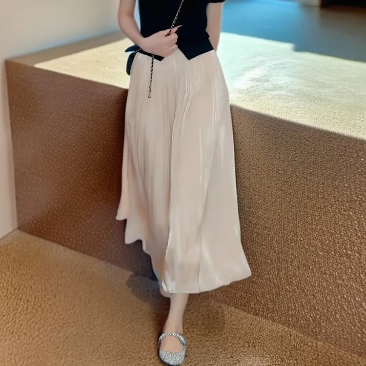 拉夏贝尔八分裙裤女款爆款2025新款琉璃纱小个子高腰网红裙裤子薄