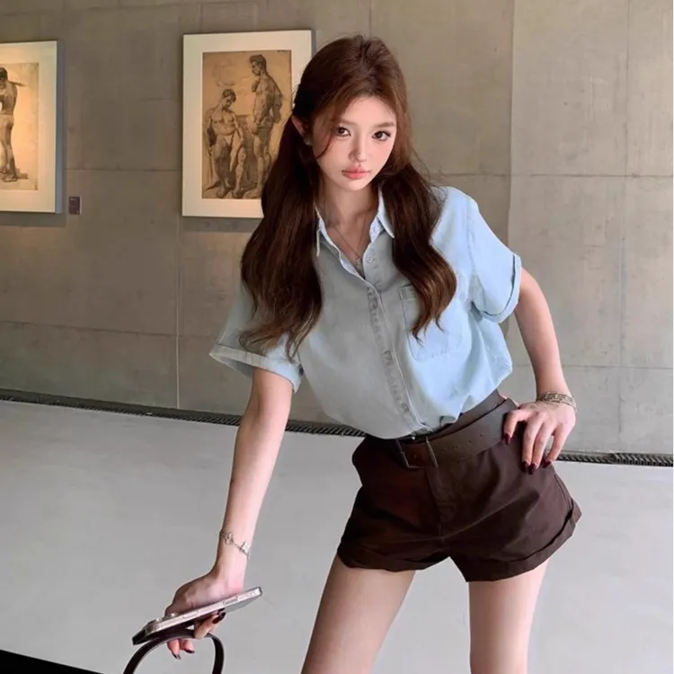 百搭美式复古气质显瘦棕色休闲短裤女夏季新款高腰通勤棕色裤子