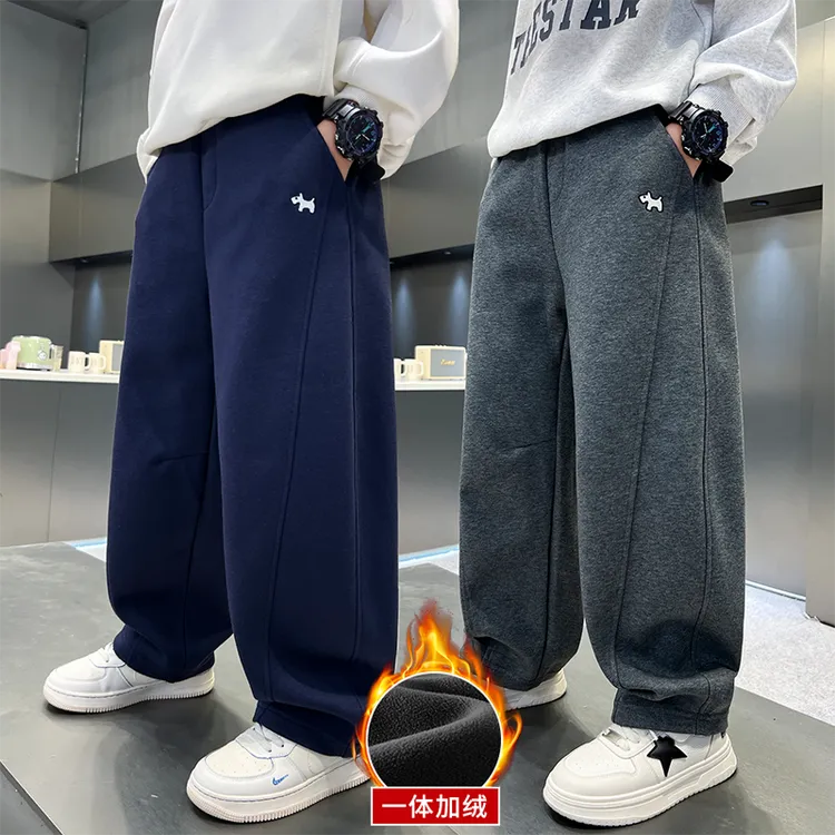 男童加绒加厚裤子2025年新款儿童羊羔绒卫裤中大童保暖百搭休闲裤