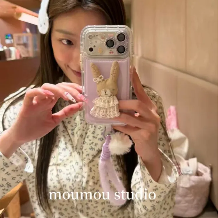 韩系小白裙兔子手提绳适用iPhone17promax苹果17pro手机壳16pro15