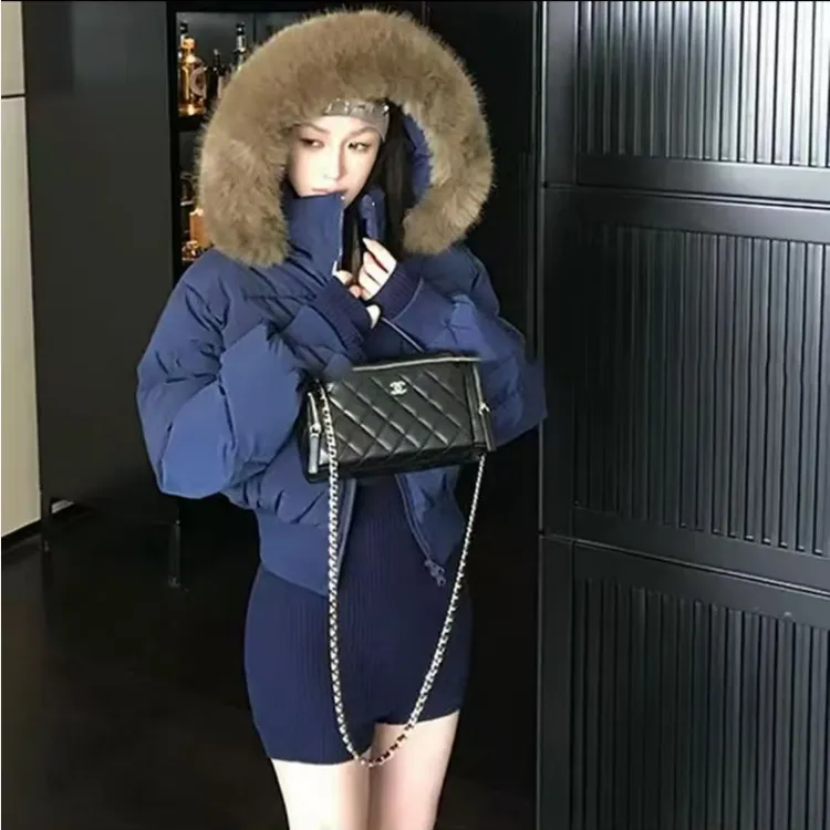 【现货+运险】芬兰雪境大毛领棉服女短款2025新款冬装收腰加厚棉衣