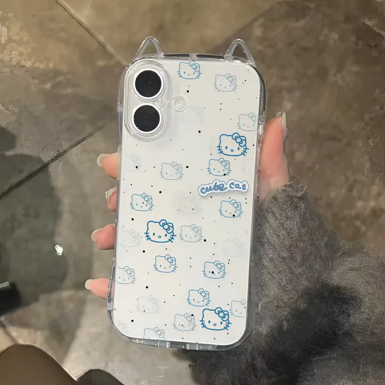Cute粉Kitty猫适用苹果16pro手机壳iPhone15小蛮腰14/13软猫耳朵