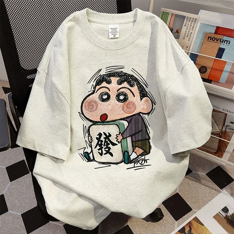 美式复古卡通小新男女短袖T恤夏季半袖潮牌hiphop潮流情侣款ins