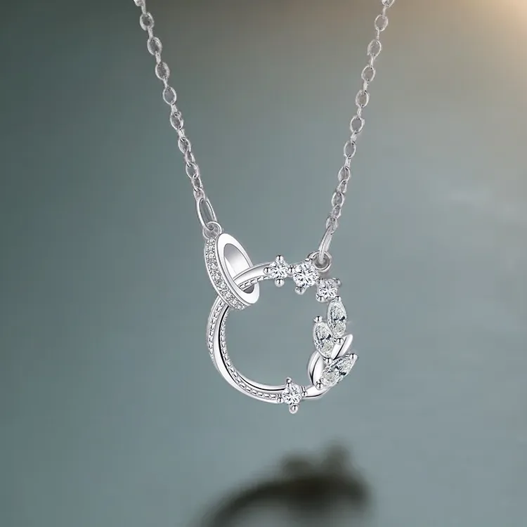 不锈钢吊坠 秋日絮语系列麦穗吊坠项链女款ins设计双环相扣锁骨链