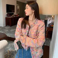 2024年新款冬季多彩粗花呢羽绒服小香风外套保暖9874