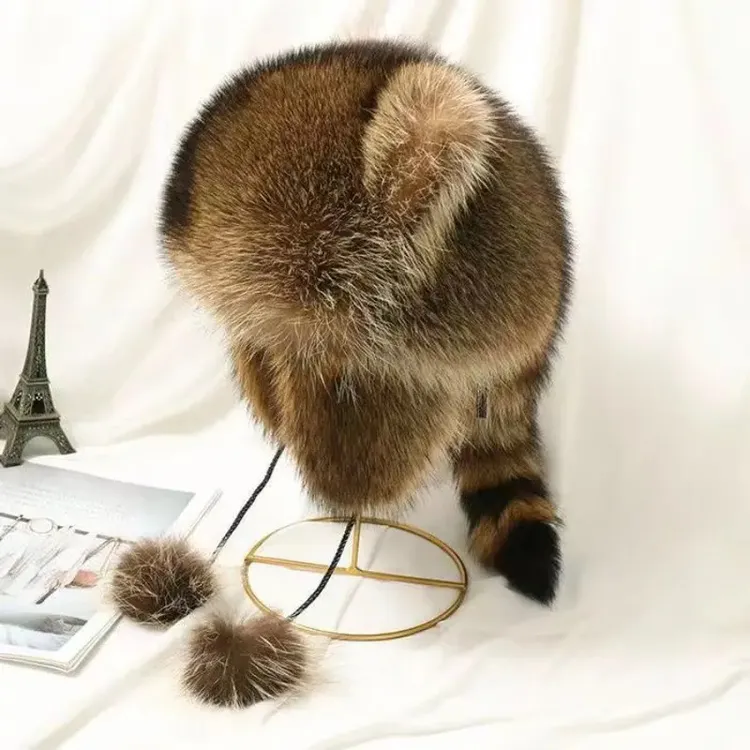 可爱小浣熊帽子秋冬女款儿童成人护耳保暖毛绒捏耳朵可动套头帽mm