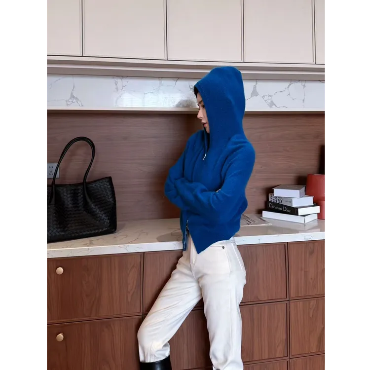 【AS品蓝】25新定制时尚细闪双开头拉链羊毛连帽开衫AS25DMY05059