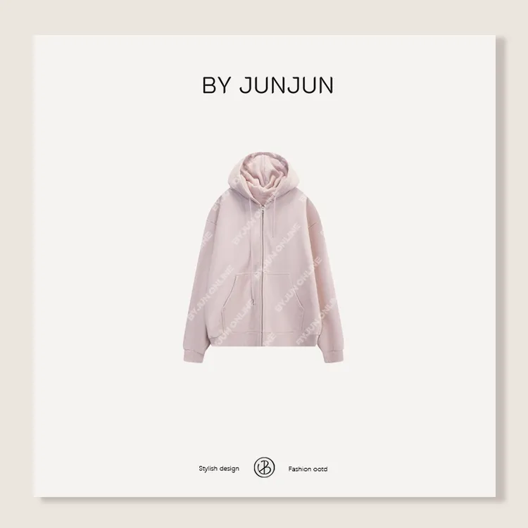 ByJunjun【桃雾深秋】定织定染亲肤加绒拉链帽衫