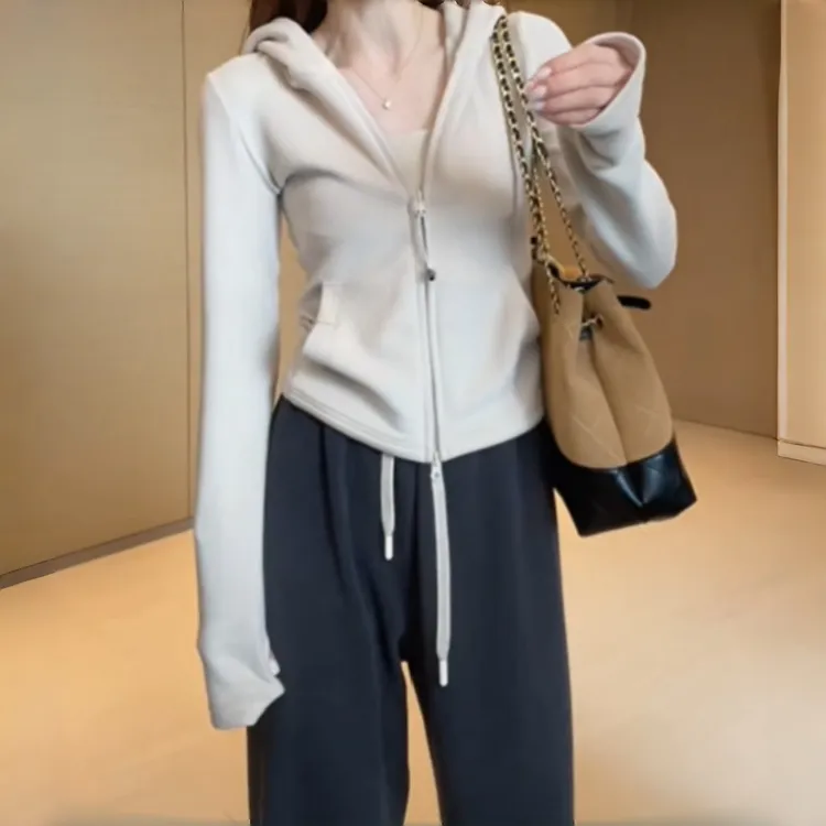 锁温热循环连帽休闲气质百搭运动上衣+松紧腰垂感直筒裤YY-80012