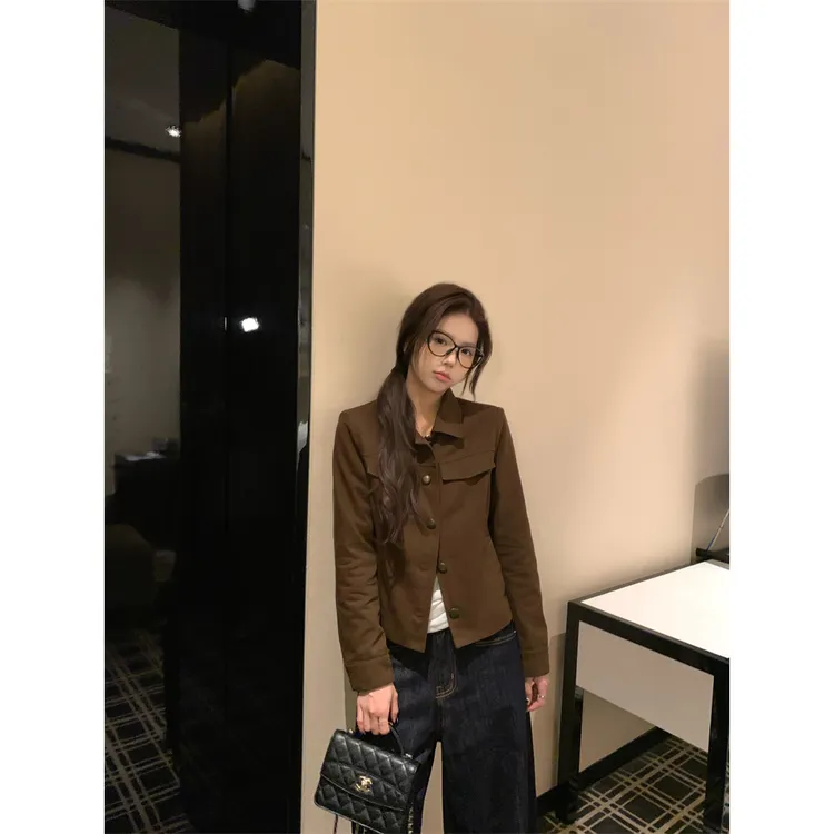 复古老钱风美拉德翻领夹克外套女秋季新款美式潮牌设计感短款上衣