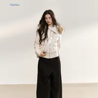 7Shiftin 原创秋冬款双色针织毛领连帽拼接短外套通勤百搭外衣女