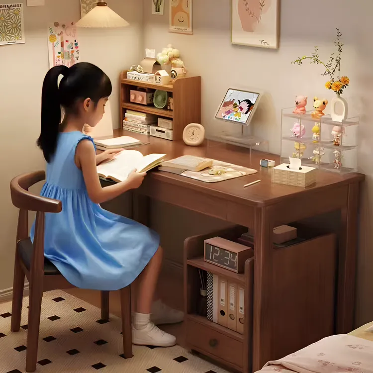 实木书桌带柜子电脑学习家用卧室房简易写字台小户型成人纯椅架生