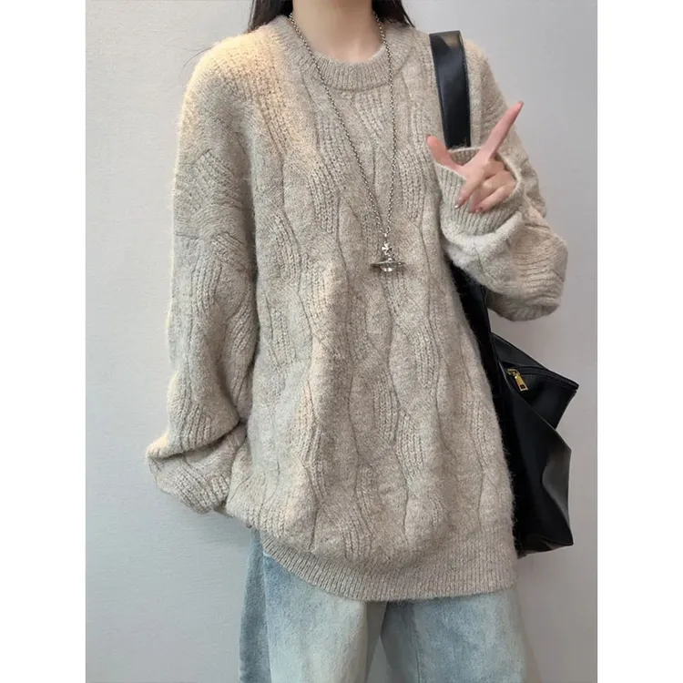 毛茸茸美式重磅肌理感圆领针织衫毛衣男秋冬新款宽松简约套头卫衣