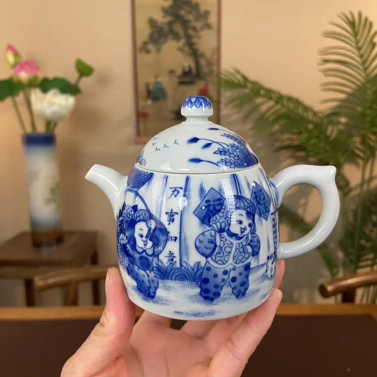 【九茗珍藏】童子秦权壶 景德镇纯手工手绘容量160毫升茶器茶具