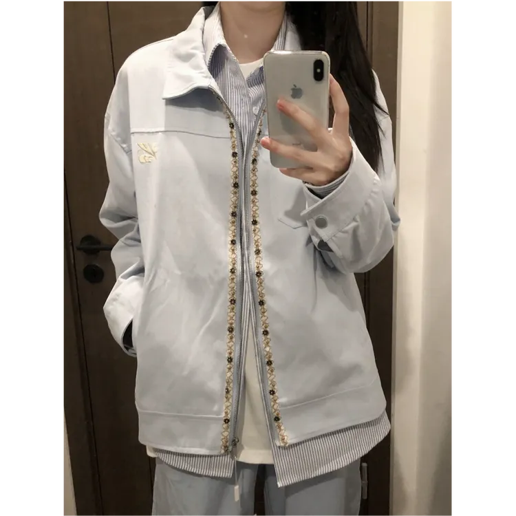 2025早秋新款高街刺绣翻领夹克外套女春秋高级感宽松情侣装棒球服