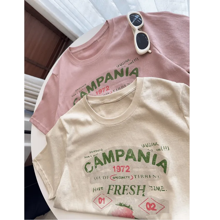 【草莓】轻薄款雪花棉减龄宽松T恤小众圆领设计冰感韩系短袖T恤 D32