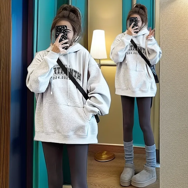 2025宽松休闲百搭潮流宽松舒适连帽显瘦套头保暖秋季大码字母卫衣